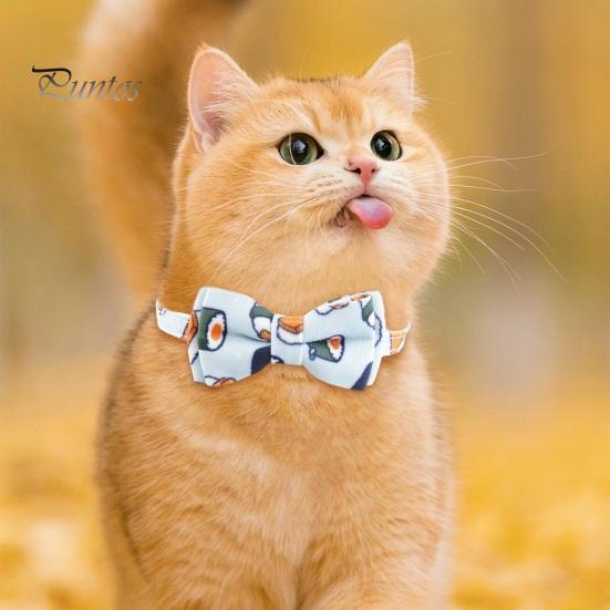 Регулируемый ошейник для домашних животных с нержавеющей пряжкой-колокольчиком. Милый дизайн галстука-бабочки. Круглая ткань на шее для домашних животных. Ожерелье с принтом на тему еды для маленьких и средних собак.