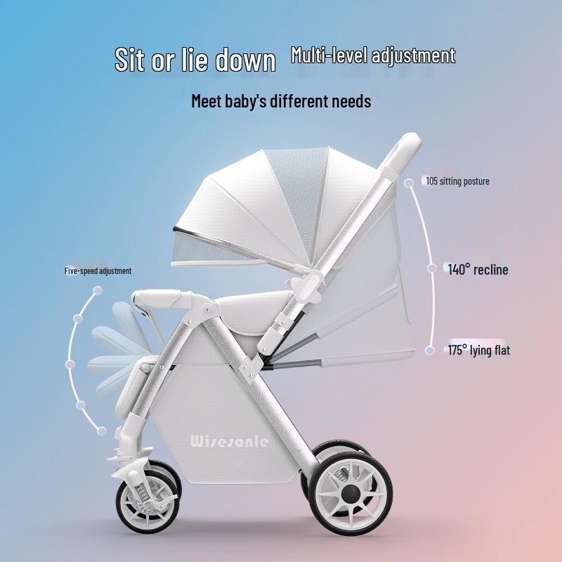Elevated Baby Stroller: Reclining, Lightweight, Foldable, Two-Way Shock Absorption for Newborns
