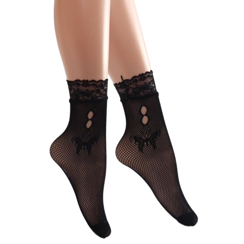 Breathable Fishnet Patterned Ankle Socks for Women Fashionable Hollowout Design with Lace Trim Short Crew Socks Hosiery