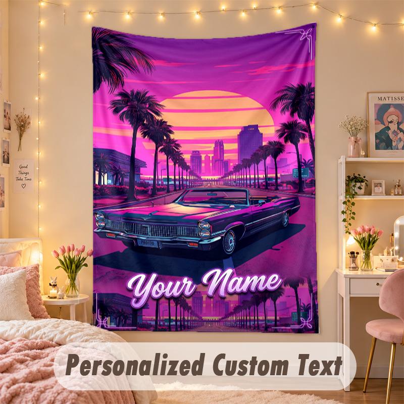 Custom Personalized Tapestry,GTA Print Custom Name Text Wall Art Hanging for Bedroom