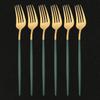Зеленое золото 6 шт. обеденная вилка столовые приборы посуда нержавеющая сталь серебро кухонная вечеринка столовые приборы матовый черный набор столовых приборов