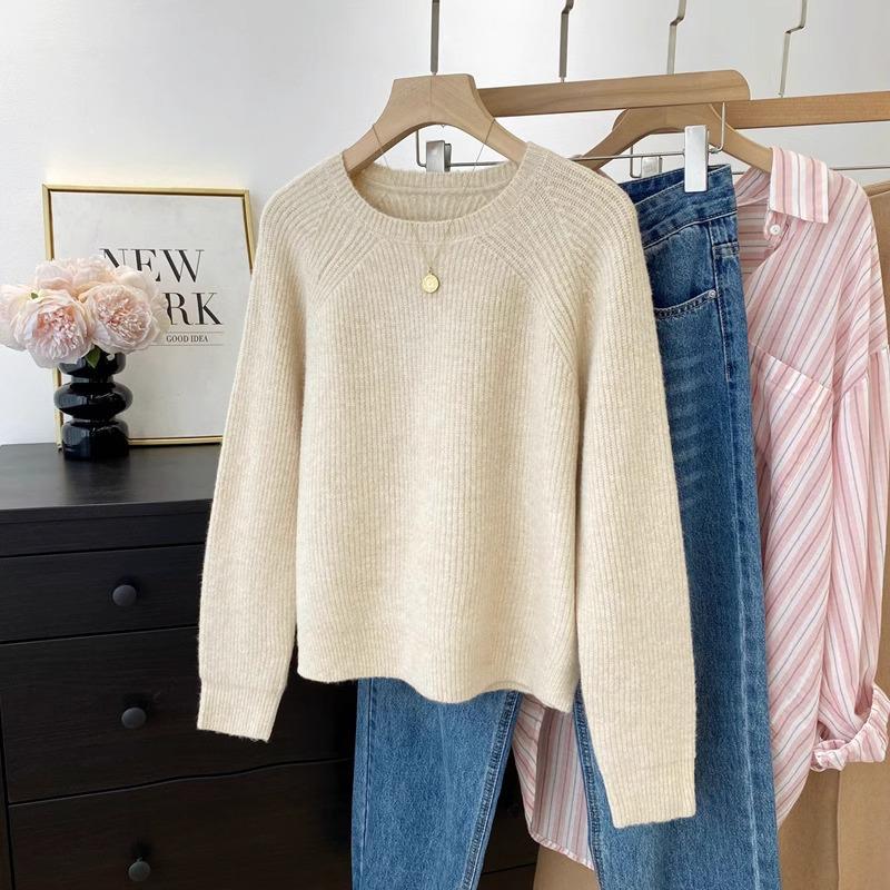 Женский трикотаж с рукавами реглан и круглым вырезом - Свитер для многослойности Осень/Зима 2025, Топ в ленивом стиле