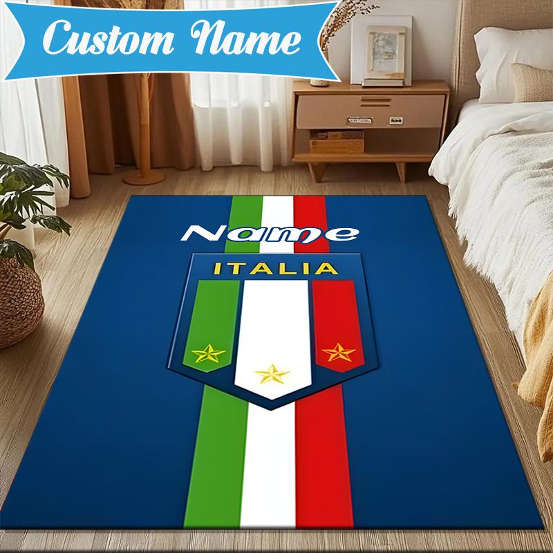 Custom Name Italian Football Crest Rug Game Carpet, Floor Mat for Bedroom Living Room Entryway Rug, Home Decor Idea Gift for Christmas birthday
