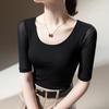 Women's New Women's Clothing with A Large Round Neck Mesh T-shirt Solid Color Top