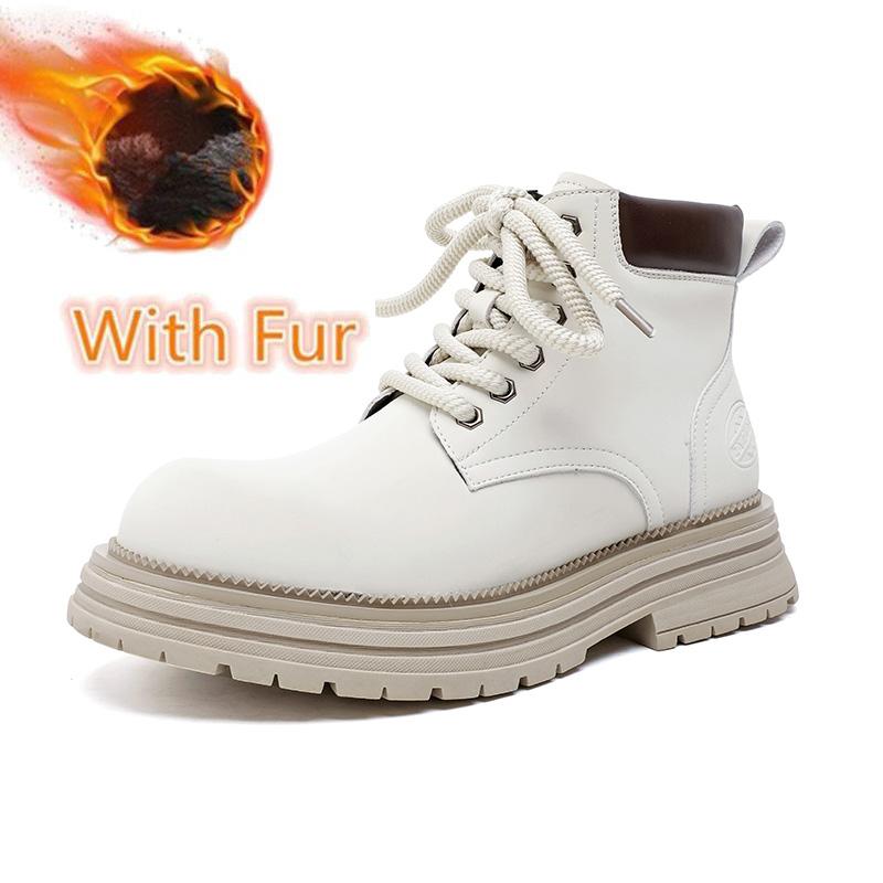 Модные высококачественные повседневные кожаные мужские ботильоны на толстой резиновой подошве мужские мотоциклетные ботинки модная теплая плюшевая меховая зимняя обувь