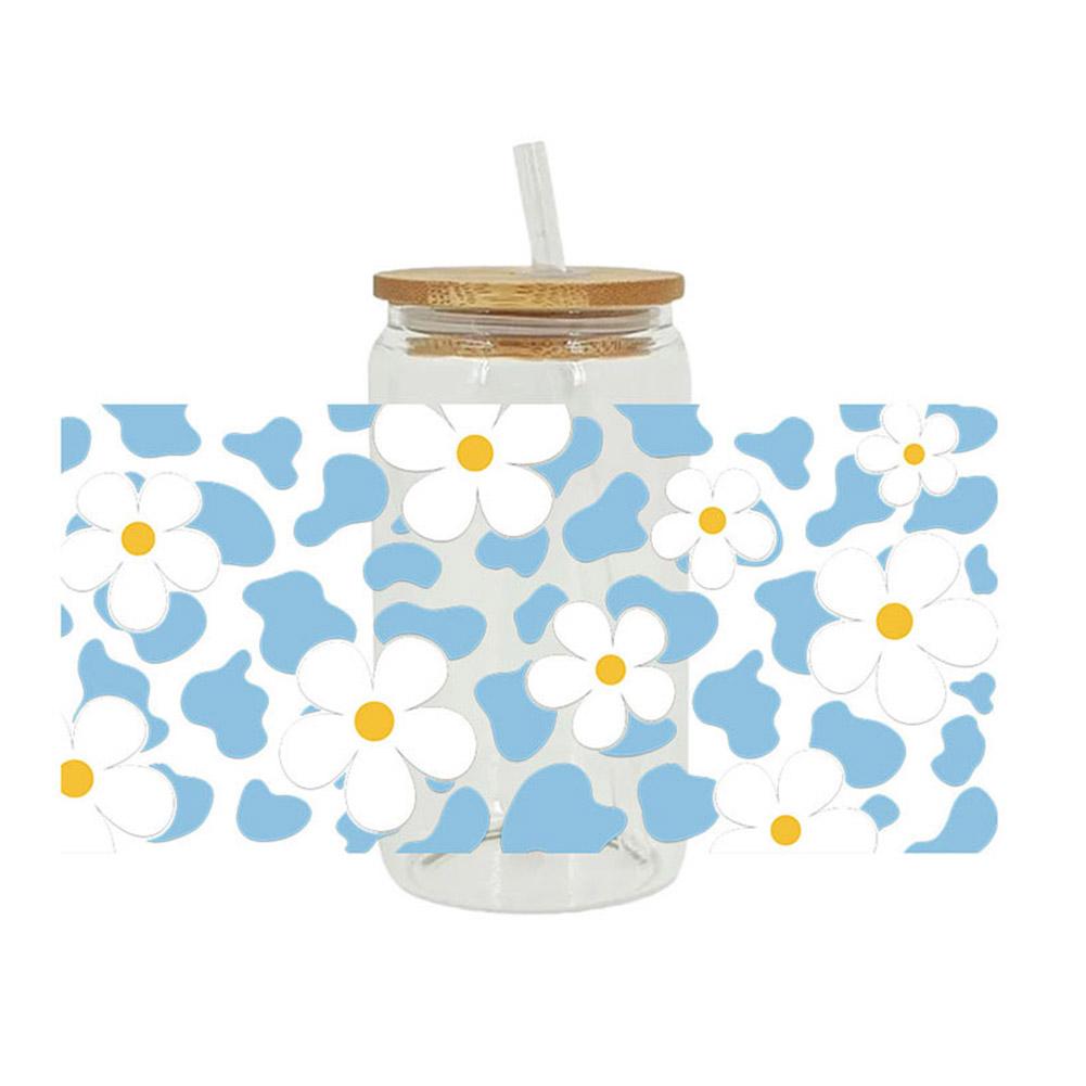 Цветок 16 унций УФ DTF чашка переносные наклейки на заказ водонепроницаемая банка 1 шт. стекло DIY Lab O1D9