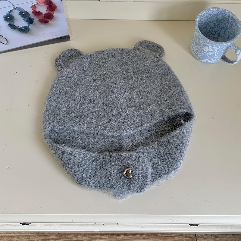Милая трехмерная шапка с медвежьими ушками из шерсти, женская осенне-зимняя новинка, теплая вязаная шапка с ушками, тренд