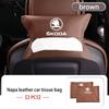 Car Logo Tissue Box Leather Paper Storage Bag Organizer Interior Accessories For Skoda Octavia A5 A7 RS Fabia Superb Rapid Karoq