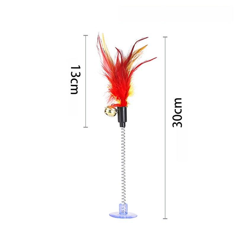 Swinging Spring Feather Cat Teaser with Suction Cup, Interactive Cat Toy with Sounding Bell, Teaser Wand Toys