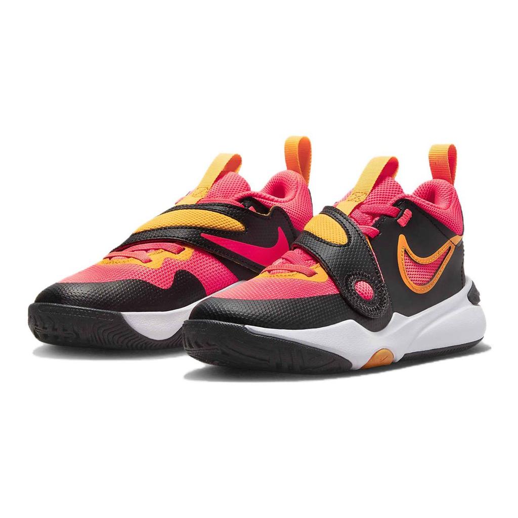 Nike Кроссовки детские Team Hustle D11 PS черные Hot Punch розовые ярко-оранжевые белые DV8994-001