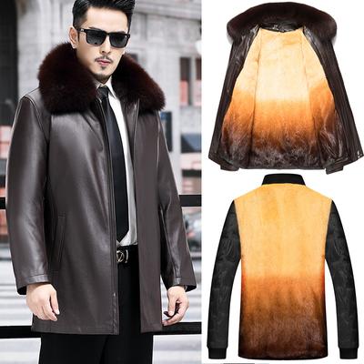 Куртка из овчины средней длины, подкладка из меха золотистой норки для мужчин среднего возраста, утолщенный наряд для папы, Nick