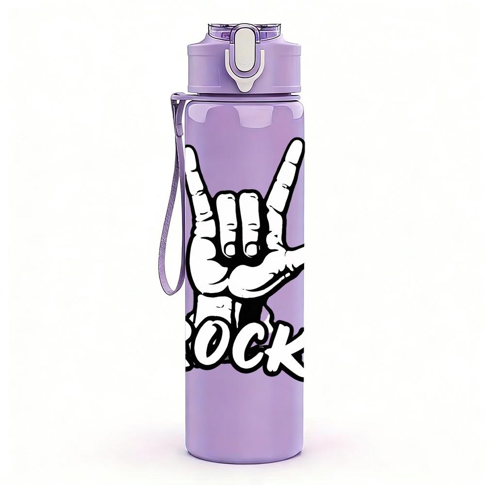 1PC Rock On Hand Gesture Sign Print 750ml Color Plastic Sports Water Bottle Leakproof Flip Straw Lid Suitable for Sports Office Home Use