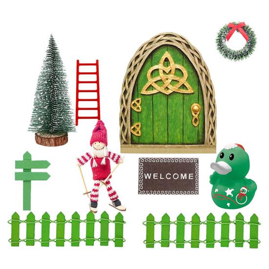 Рождественский дверной набор с гномом, 1/12, богатый элемент, тонкое мастерство, сказочные садовые украшения, миниатюрная рождественская дверь с эльфом
