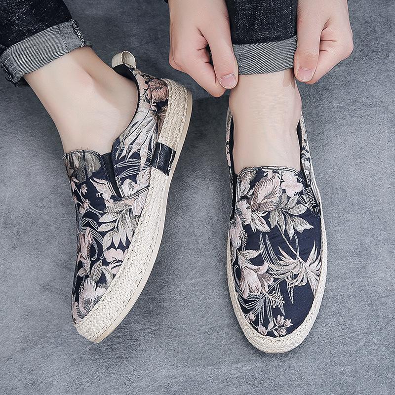 Fashion Men's casual shoes trend Men's low tops feet Breathable umbrella cloth slip-on floral men's shoes Fisherman shoes loafers H641