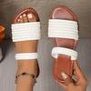 2025 Summer Fashion Woven Women's Flat Open-toed Slippers Solid Color Round Head Casual Comfortable Outdoor Slippers for Women