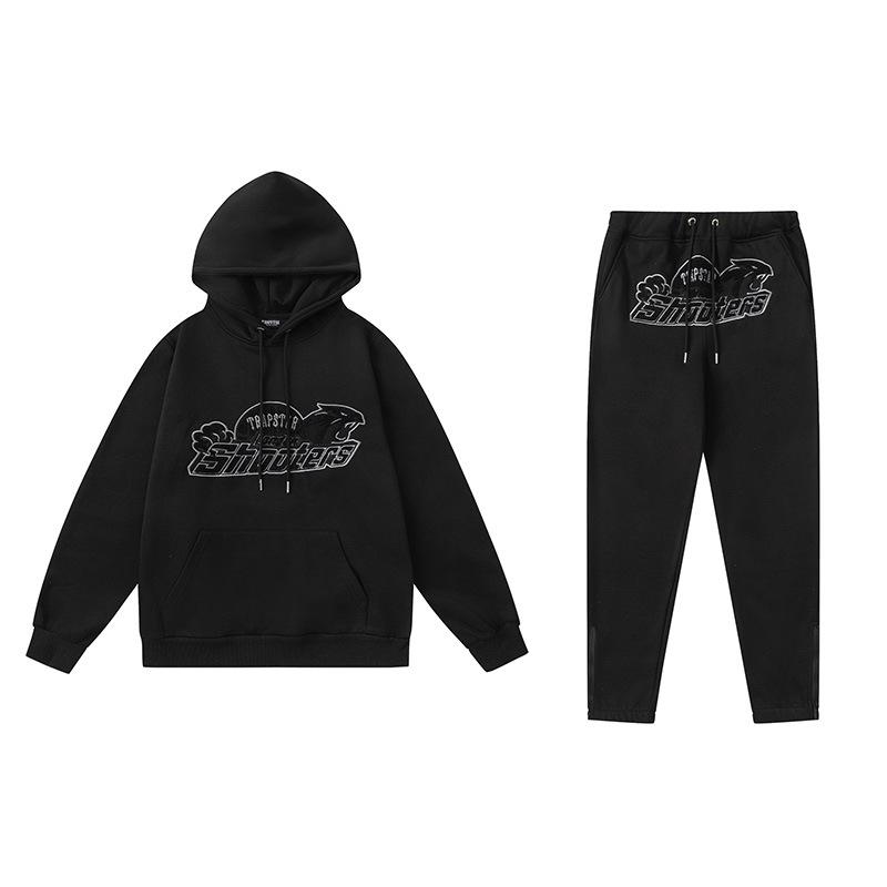 Спортивный костюм Trapstar Красный и Черный с вышивкой головы тигра - Повседневный набор Худи и Брюки для пар