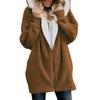 Women Winter Fuzzy Fleece Hooded Jacket Fluffy Fur Coat Stitching Color Outerwear Hoody