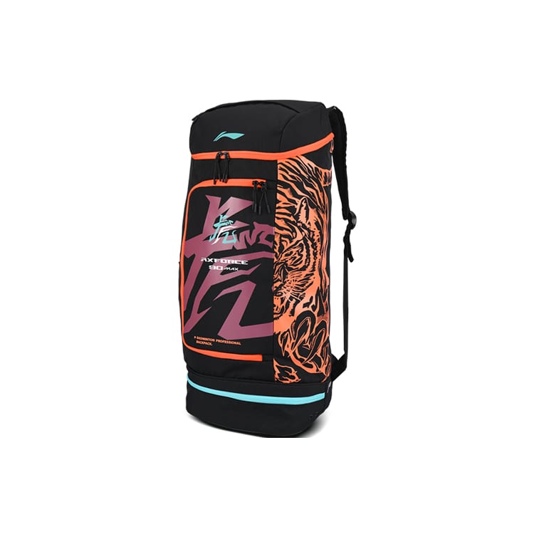 Li Ning Dragon Tiger, Collaboration Fabric Soaring Dragon Leaping Tiger Badminton Backpack Regular Unisex Black/Red ABSS285-2