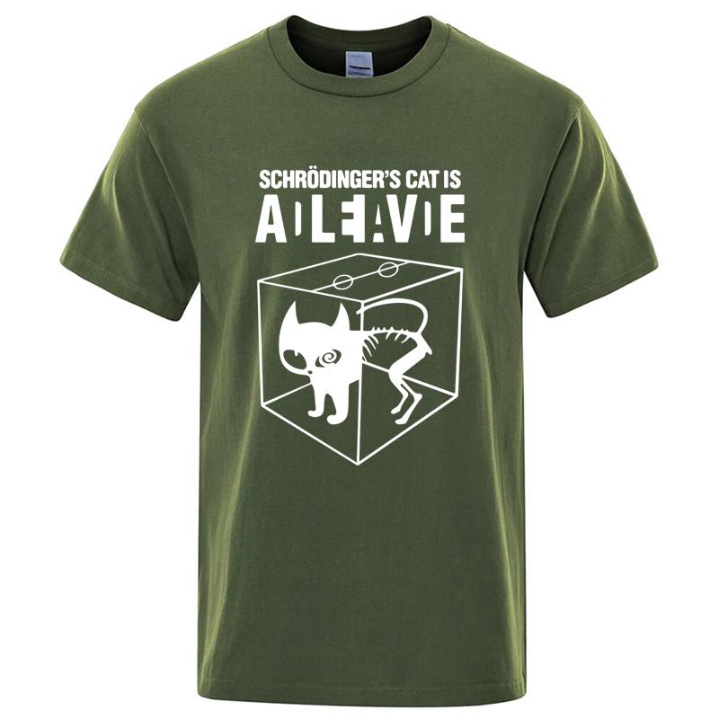 Mens Tshirt High Quality 100 Cotton Schrodingers Cat Printing Summer Casual Cool Loose Oneck for Men Tshirt Male Tops