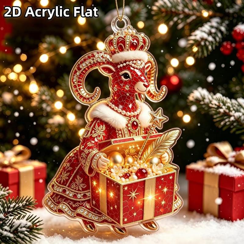 2D плоская подвесная фигурка козы, сияющий искусственный страз, подвесное украшение-животное, имитация, акриловый брелок