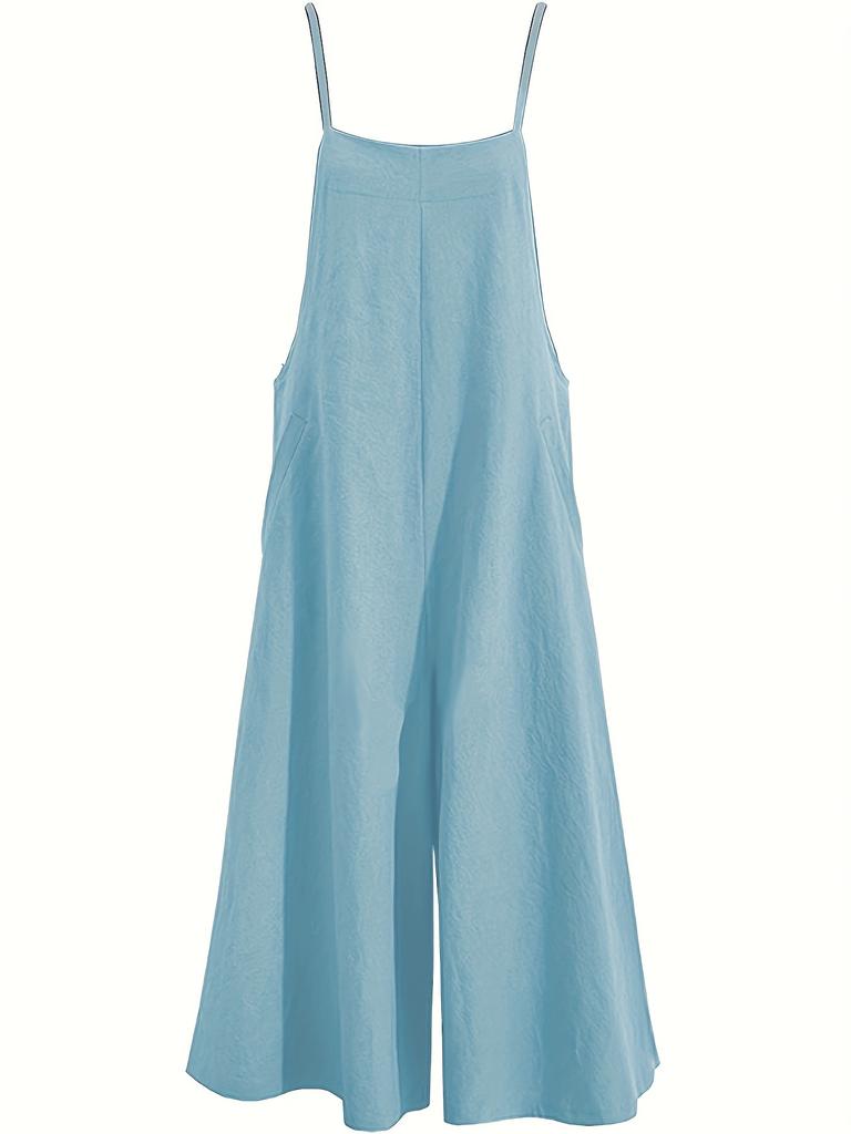 Женский однотонный комбинезон с широкими штанинами-спагетти — универсальный и удобный комбинезон без рукавов