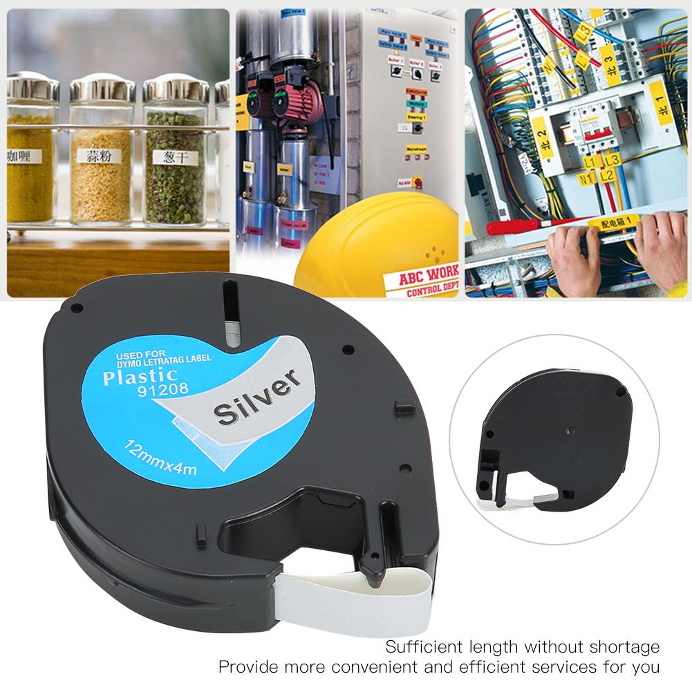 Лента для этикеток 12 мм с серебряным фоном и черными буквами, аксессуары для этикетировочной машины 91208