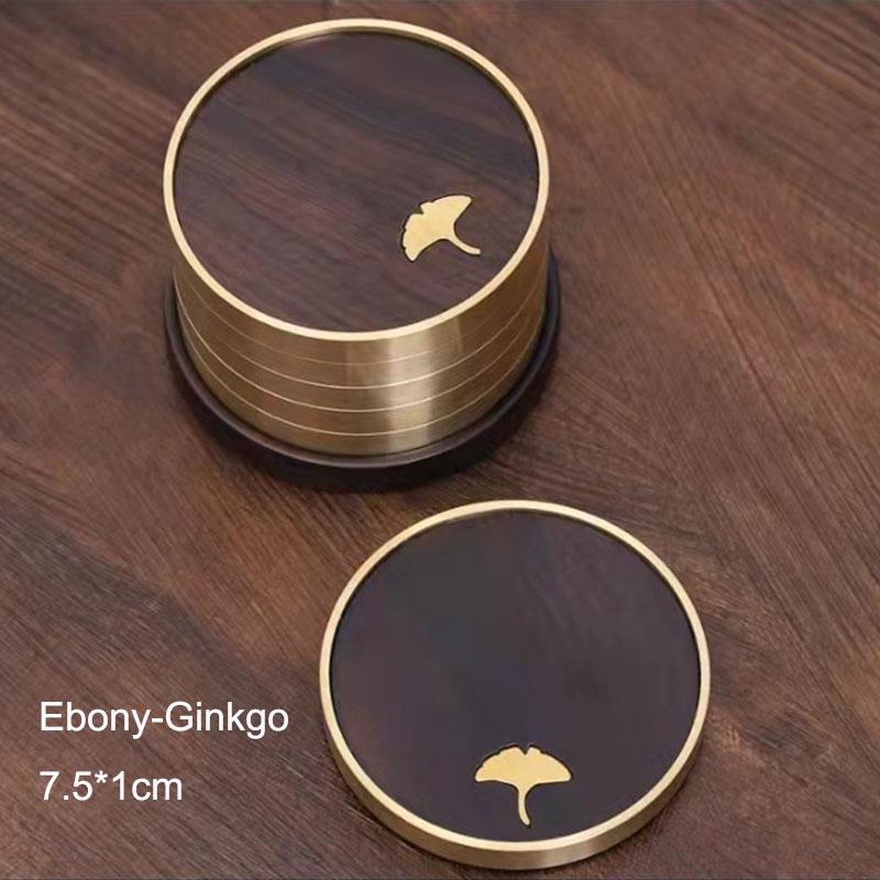 Набор подставок из розового дерева, круглый коврик из черного дерева, термостойкий коврик для чашки кофе, офиса, дома, кухни, с медным противоскользящим покрытием