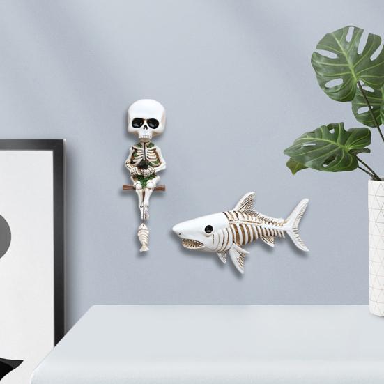 Настенный скелет статуя Рыбалка Скелет человека Фигурка с акулой Готика