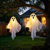 Lighted Outdoor Yard Ornaments Halloween Hanging Ghost with LED Lights, Spooky White Gauze Glowing Ornament, Porch Decor Flexible Figures for