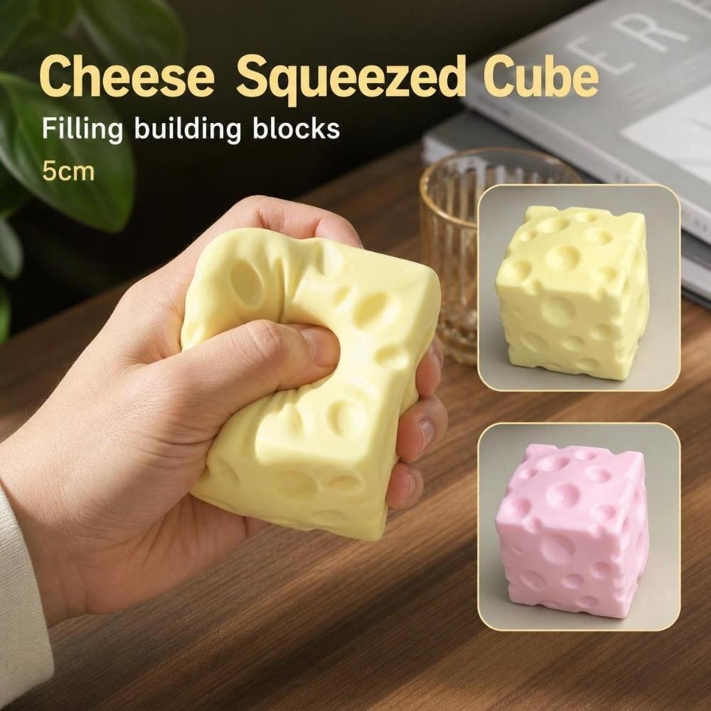 5cm Cheese Squeezed Cube Crunchy TPR Fidget Toy Novelty Crackling Cheese Pinch Office Desk Toy