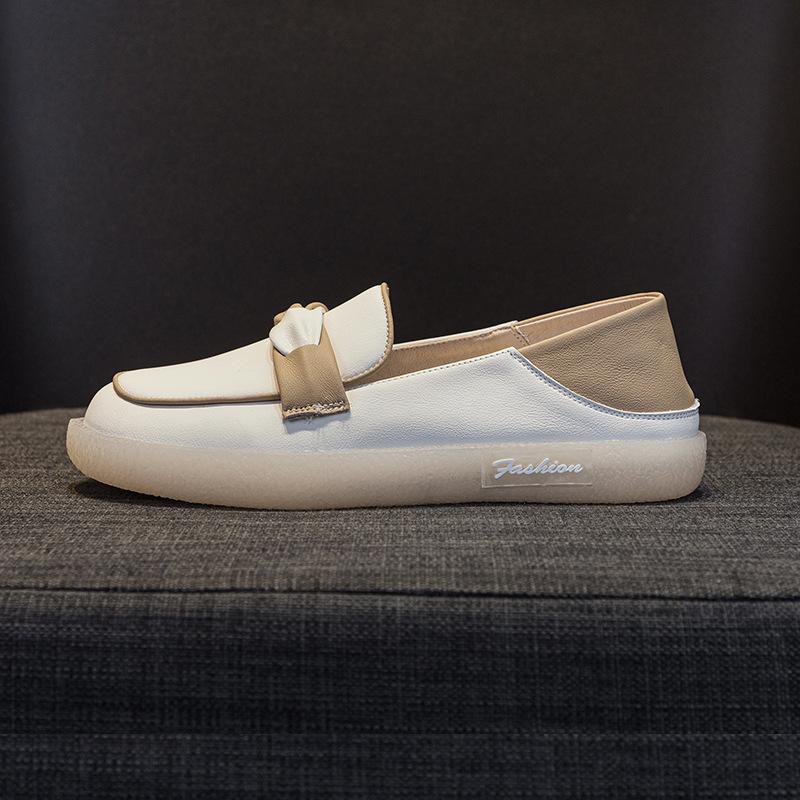 2025 новые туфли на мягкой подошве, два способа носки, кожаные маленькие белые туфли, женские лоферы на одном педале, плоские туфли Doudou, 43 большой размер