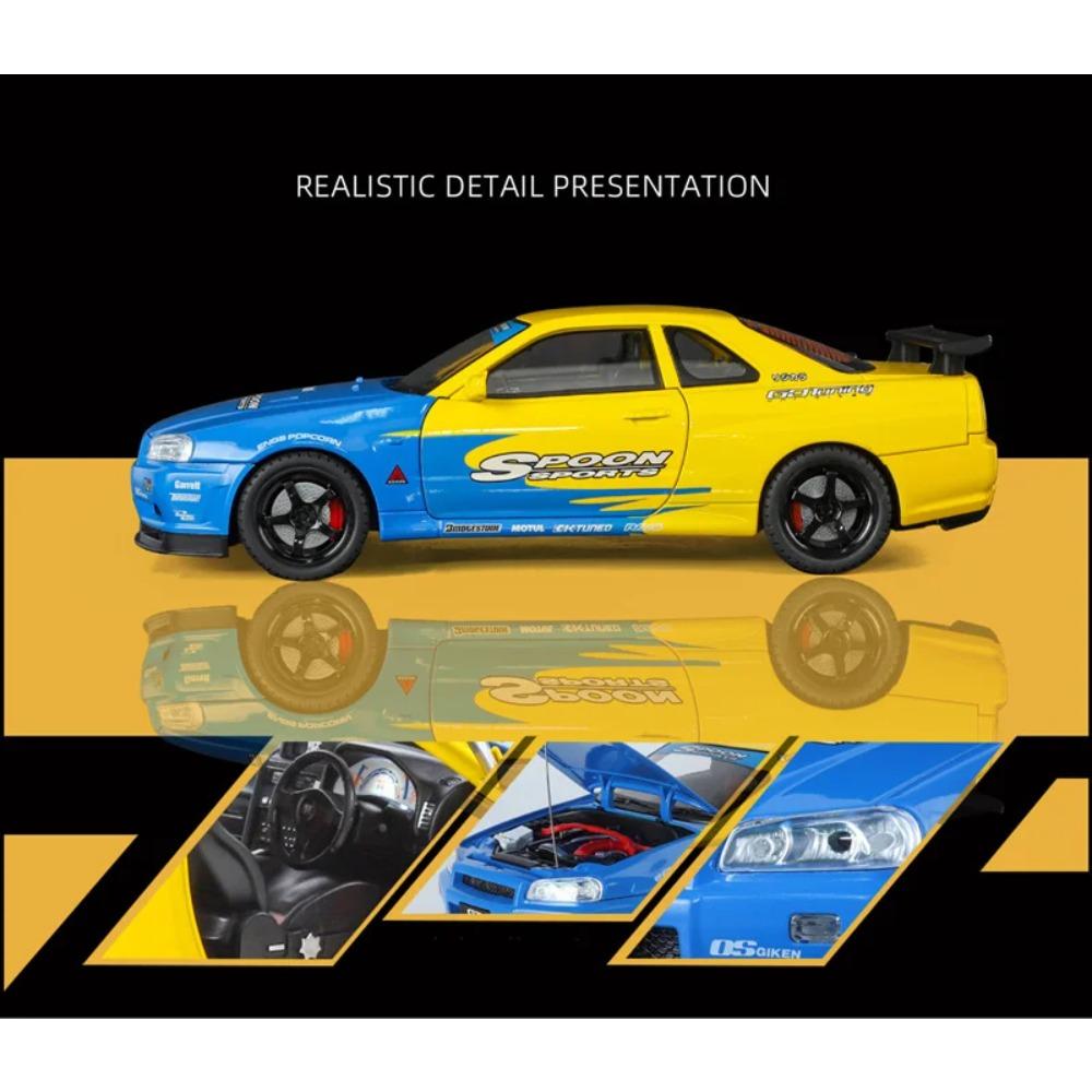 1/18 Nissan Skyline Ares GTR GT-R R34 Сплав Трассовый Спортивный Автомобиль Модель Литьевой Металл Гоночный Автомобиль Модель Транспортного Средства Звук и Свет Детская Игрушка Подарок