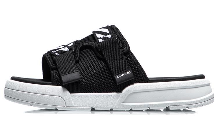 Li Ning Женские черные и белые шлепанцы с резиновой подошвой AGAR014-1