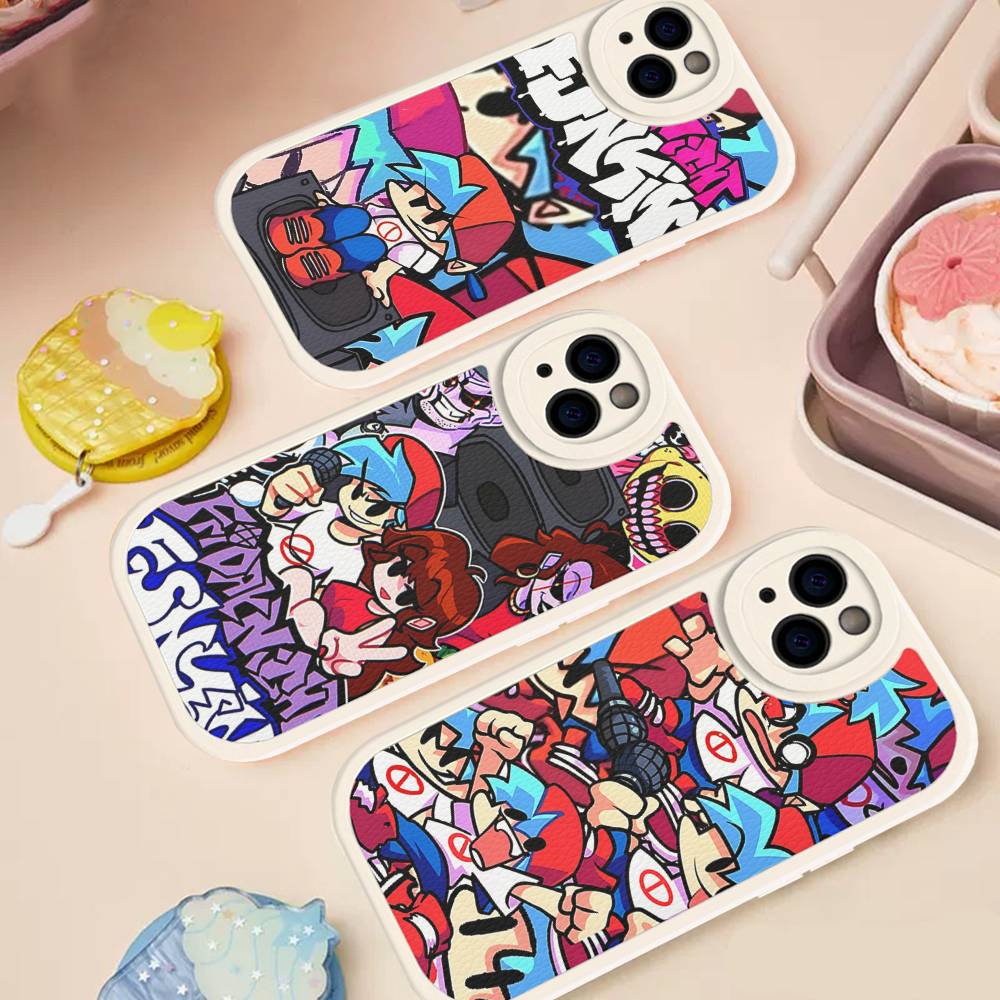 Game F-Friday Night Funkin Phone Case For IPhone 16 15 14 13 Pro Max 11 12 Plus Leather Silicone Cover