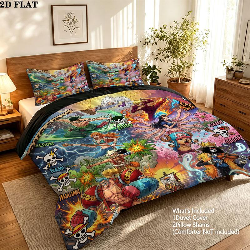 One Piece Pattern Bedding Quilt Set Quilt Cover Pillowcase Home Birthday Gift(1 * duvet cover + 2 * pillowcase, without core)