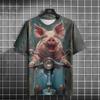 Cute Pig Dog Monkey 3D Printed Short Sleeved T-shirt Summer Breathable Polyester Simple Round Neck Top