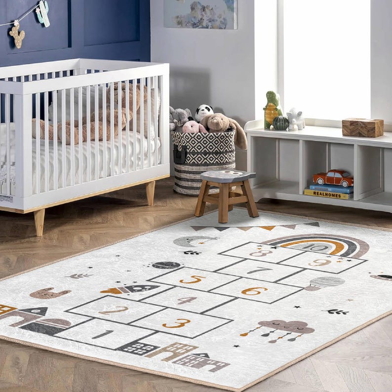 Ковер в детскую комнату в стиле бохо-сканди, коврик для игры в классики, развивающий ковер для игровой комнаты, коврик для занятий на полу для детской, игра, обучение, ковер нейтрального дизайна