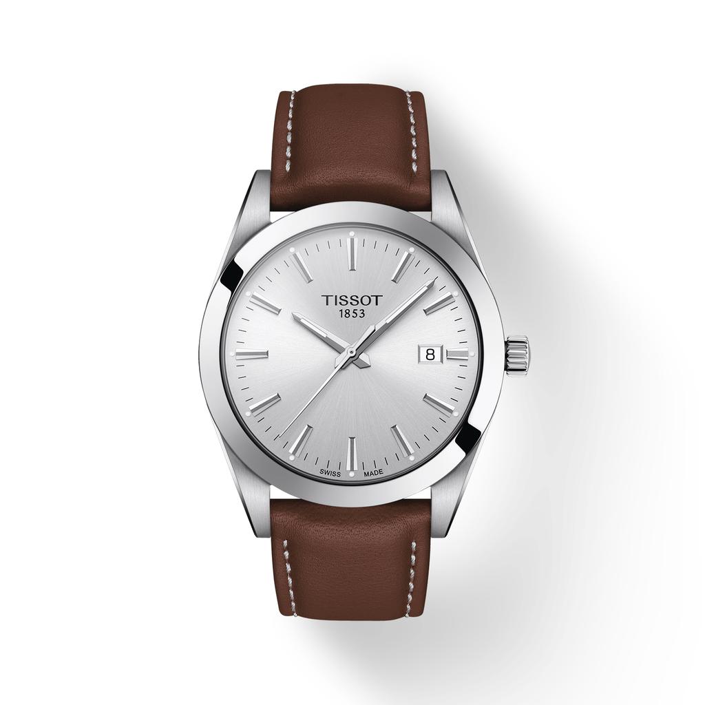 Tissot Мужские модные часы T127.410.16.031.00 с кожаным ремешком и серебристым циферблатом