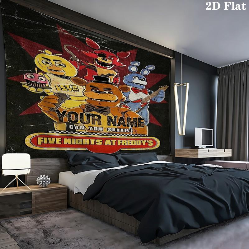 Fnaf Celebration Custom Name Wall Tapestry Aesthetic Wall Hanging Printed Fabric Blanket Decorative Tapestries For Bedroom Living Room Home Decor
