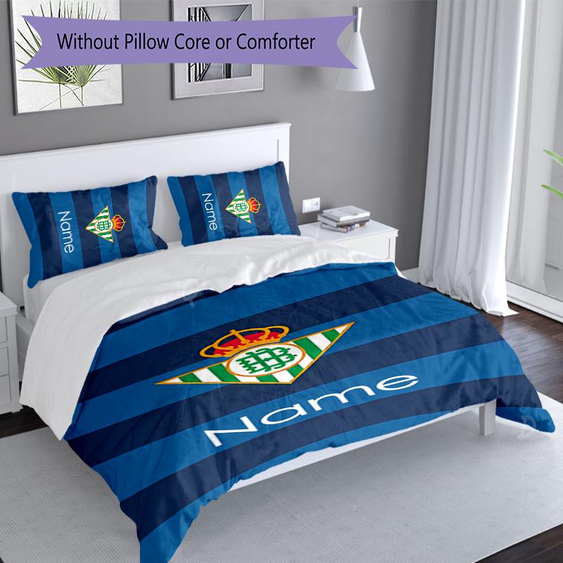 3pcs Custom Name Real Betis Balompié Bedding Set,Includes 1 Duvet Cover and 2 Pillowcases,All-season Bedroom Decor