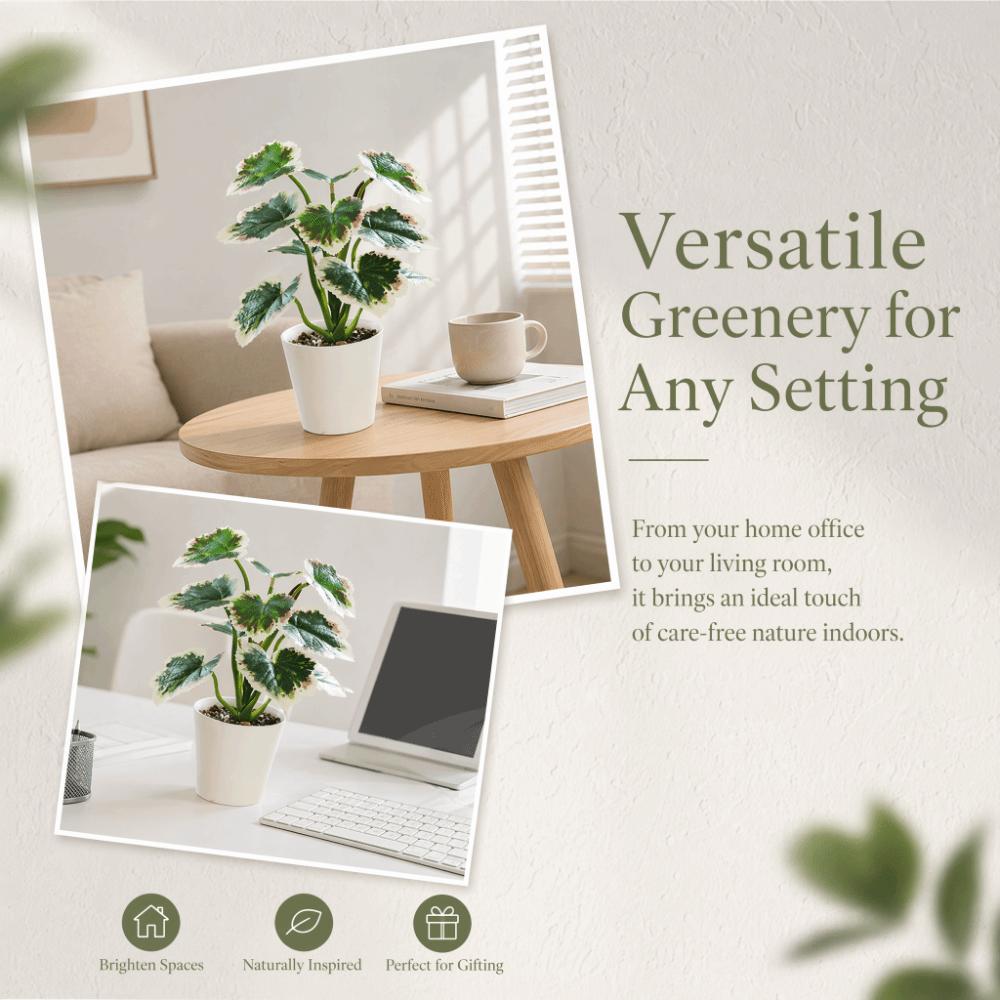 green evergreen foliage potted table ornament hotel guest room shelf display decor