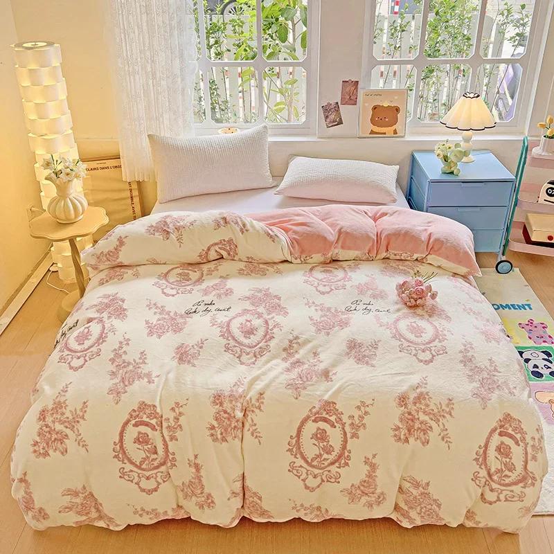 Milk Velvet Floral Duvet Cover, Ultra-Soft Cozy Warm Winter Reversible Plush Comforter Cover, 1 PC Botanical Flower Quilt Cover