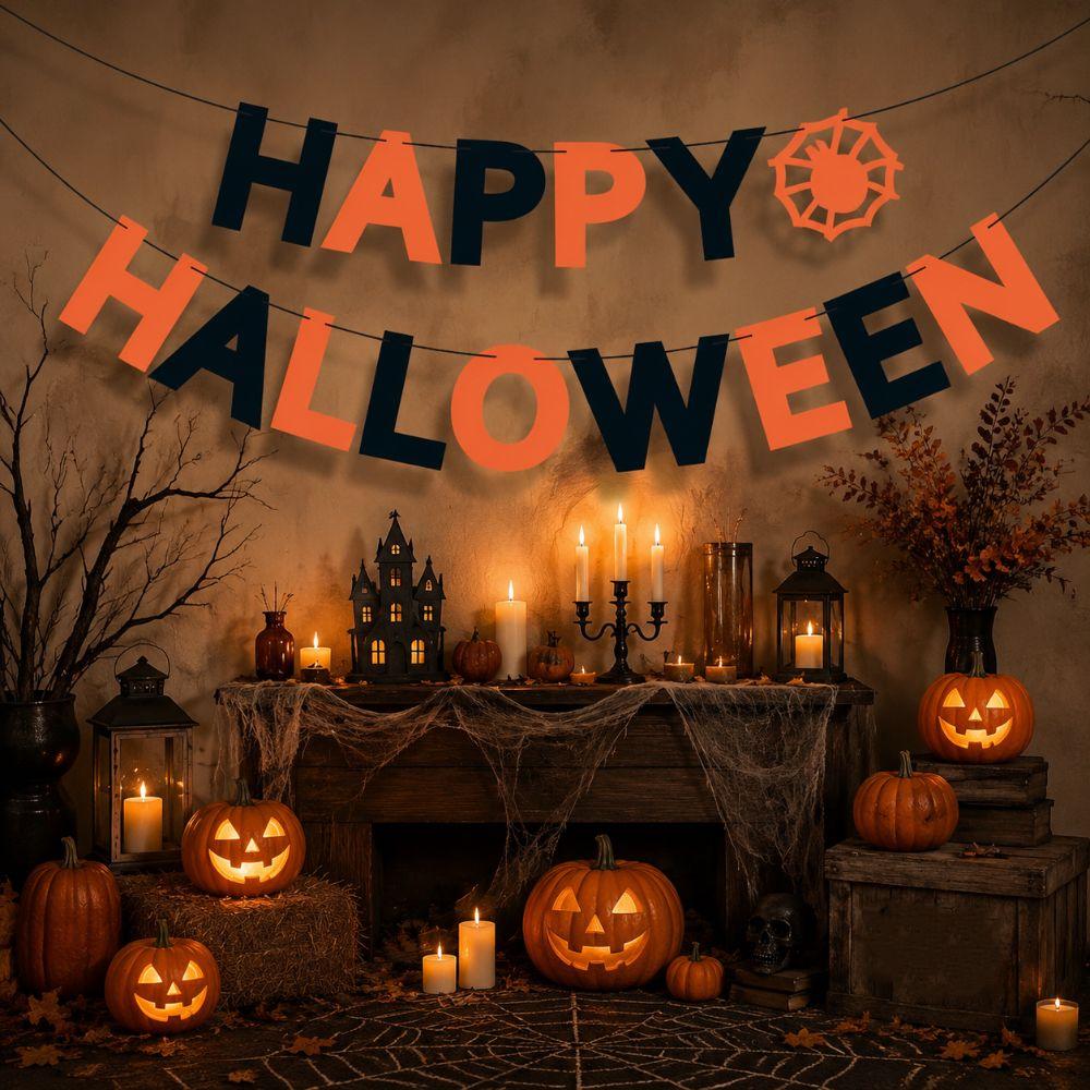 Reusable Halloween Paper Pull Flag Party Decor Pull Flag Ghost House Atmosphere Decoration