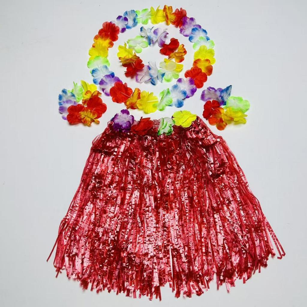 Carnival Ball Dance Performance Grass Skirt Set, Flower Garland, Head Flower, Hand Flower, Children's Grass Skirt