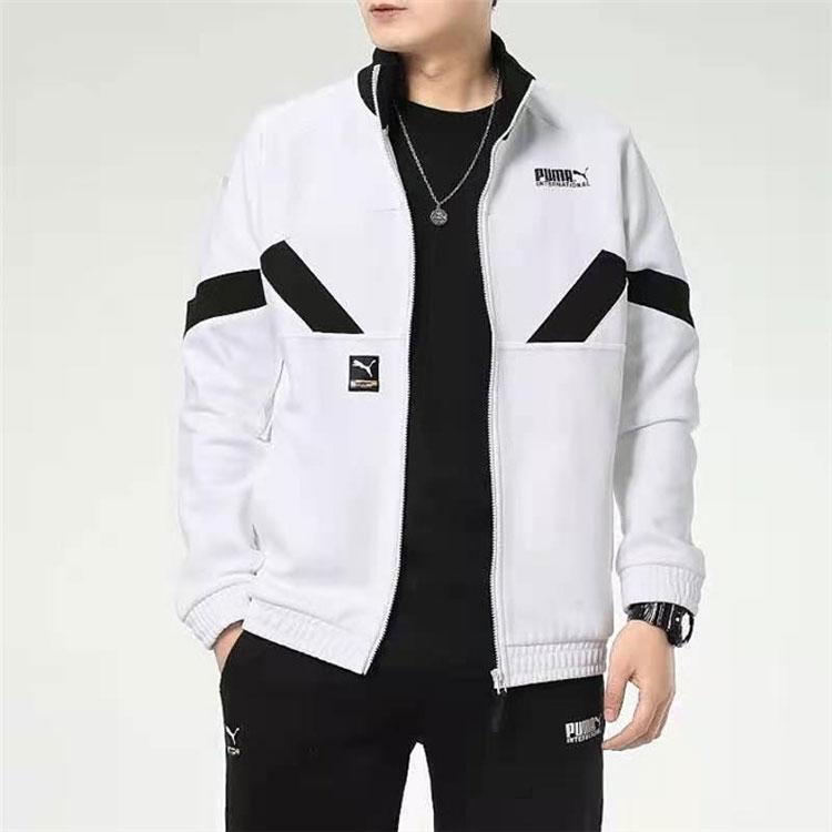 Puma Logo Color-Block Knit Stand-Collar Jacket Men Jackets White 531339-02