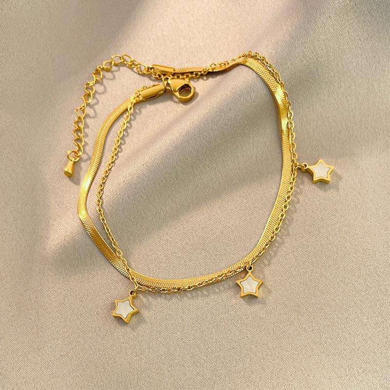 Браслеты на ногу из нержавеющей стали золотого цвета со звездами, двухслойные браслеты для женщин, модные подарочные ювелирные изделия Tornozeleira