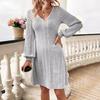 European and American Women's V-Neck Ribbed Knit Slim Knee-Length Dress - Autumn/Winter Collection '24.