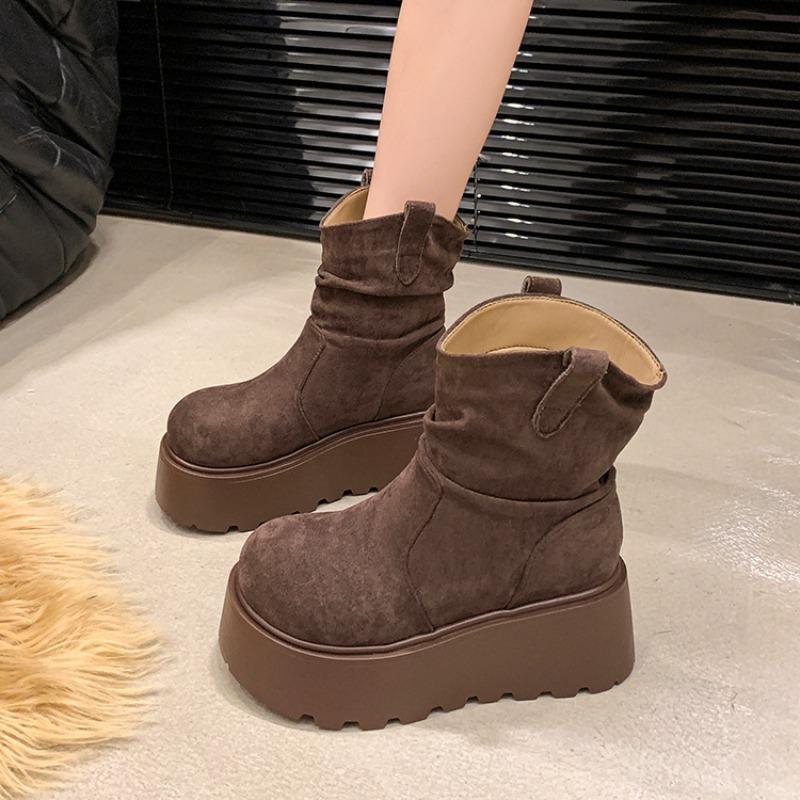 Женские зимние ботинки на плоской подошве, замшевые туфли на платформе и высоком каблуке, брендовая повседневная обувь из хлопка, зимняя мода 2025 года, готические удобные ботинки Mujer