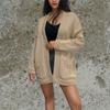 Женская мода вязаный карманный кардиган свитер со свободным пальто