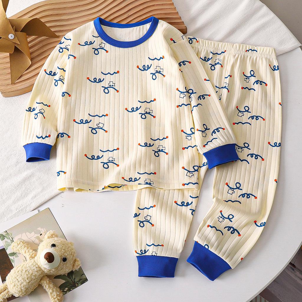 Kids Boys Girls Warm Pajamas Cute Cartoon Long Sleeve T-Shirt + Pants Toddler Baby Autumn Underwear Clothing Sets